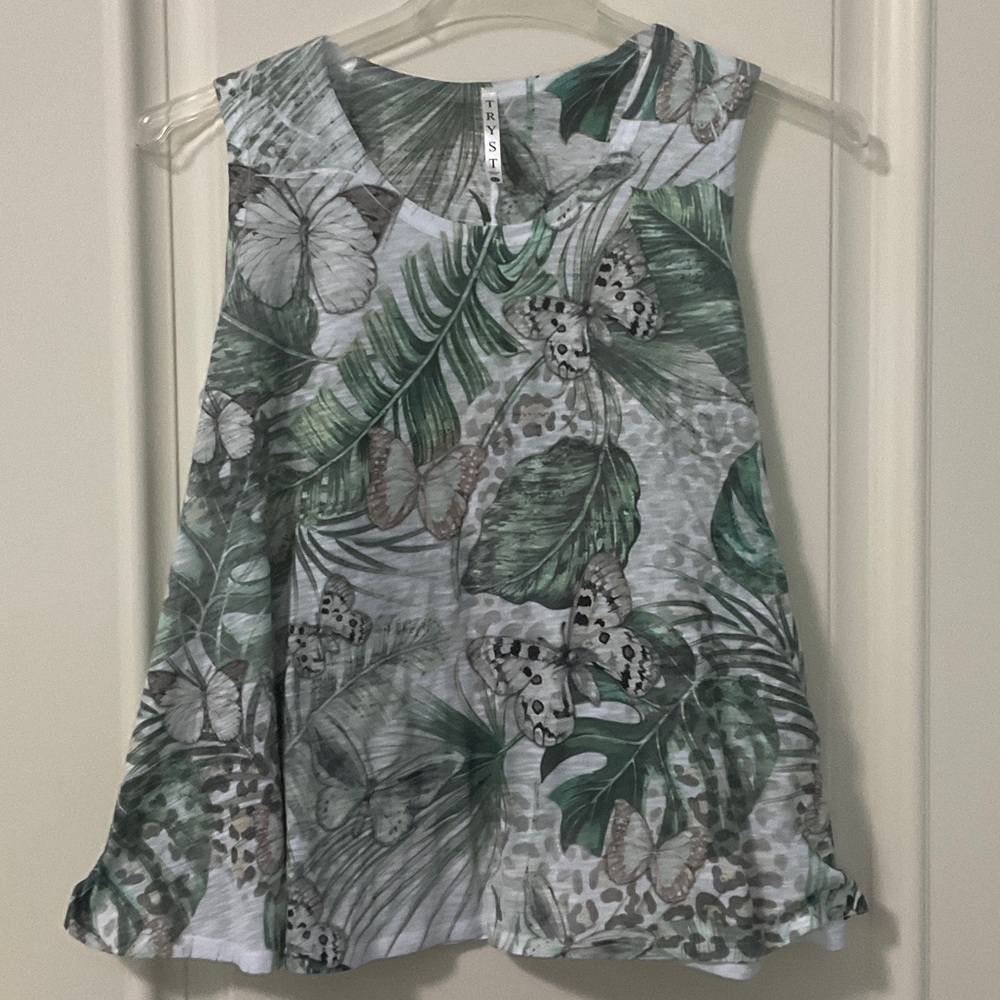 Tryst Green Butterfly & Tropical Leaf Tank Top XL